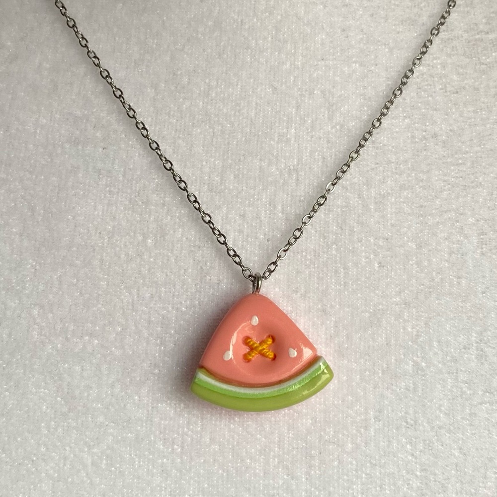 Brand New Handmade Fruit Pendant Necklace STAINLESS STEEL Silver Kawaii Whimsy